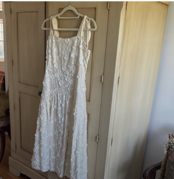 Rebecca Taylor Ivory Embroidered Midi Dress with Ribbon Straps - Picture 1 of 4
